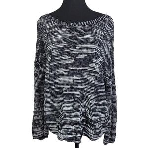 Eileen Fisher Black and White Boat Neck Organic Coton Linen Blend Knit Top Med